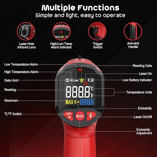 Infrared Thermometer Gun, SQECH Laser Thermometer Gun -58℉～1112℉, Non-Contact - Image 2