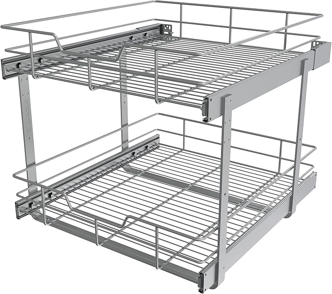 2 Tier Pull Out Cabinet Organizer 20" W X 22" D, Slide Out Drawers by STORKING