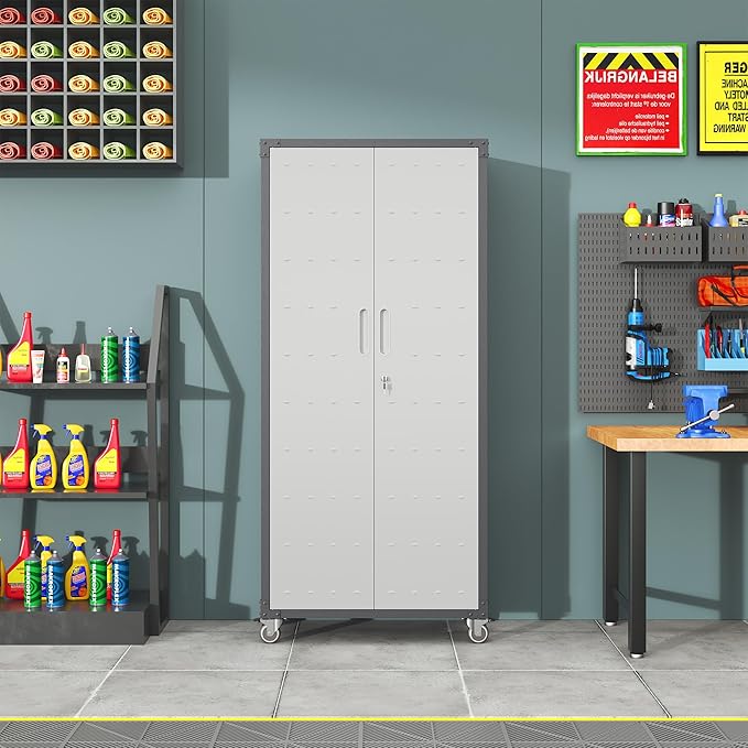 71'' Garage Storage Cabinet on Wheels Metal Tool Cabinets - Image 8