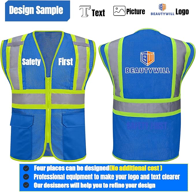 BeautyWill Custom Safety Vest Customized Logo Class 2 High Visibility - Image 4