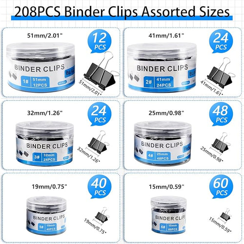 208 PCS Binder Clips Assorted Sizes, Metal Large Binder Clips Bulk, 6 Size - Image 2