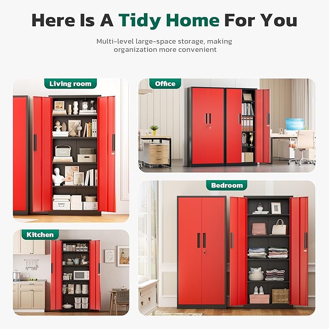 Greenvelly Metal Storage Cabinet, Lockable Steel Cabinets - Image 7