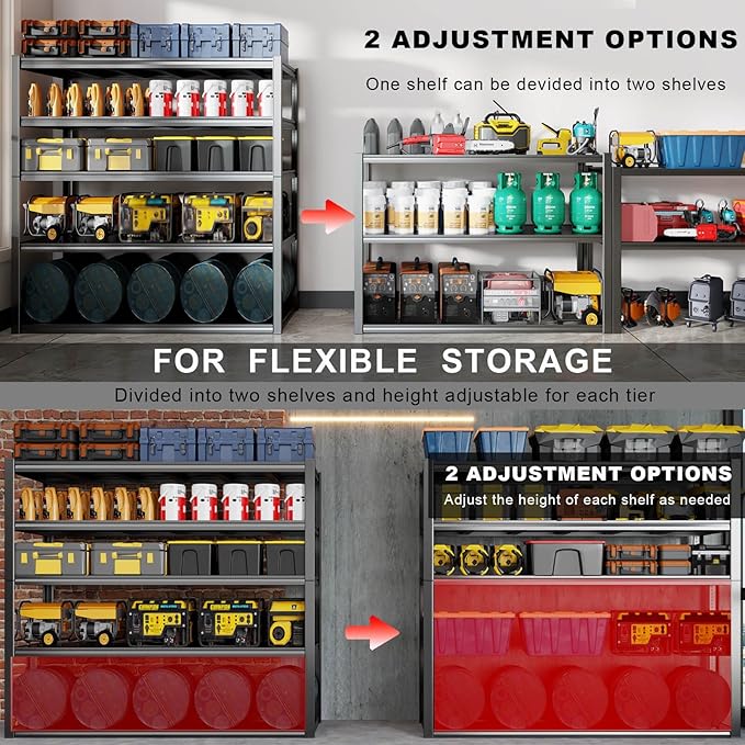 65" W Heavy Duty Garage Shelving, 5 Tier Metal Shelving Unit, Adjustable - Image 4