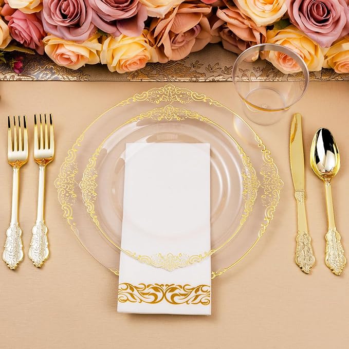 350PCS Clear Gold Plastic Plates - Image 6