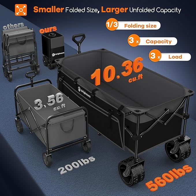 48" L Collapsible Wagon Cart Foldable, 560lbs Weight Capacity 300L Heavy Duty - Image 3