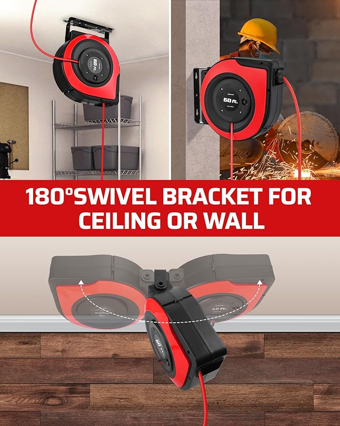 DEWENWILS Retractable Cord Reel, 60FT Heavy Duty Extension Cord, 12AWG/3C SJTOW - Image 7