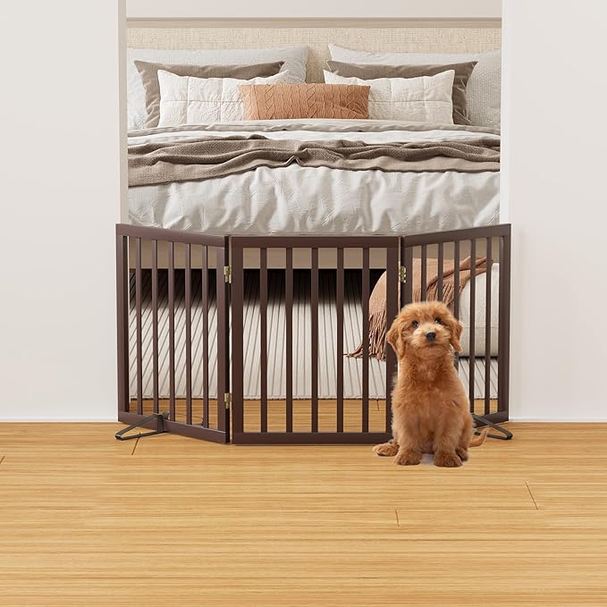 Brown 18-55" Wide Dog Gate, Bamboo Freestanding Pet Gates - Image 2
