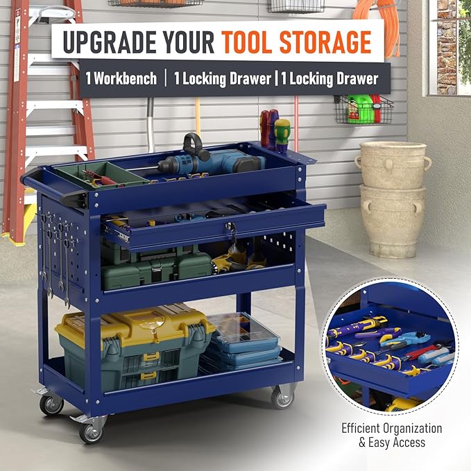 3 Tier Rolling Tool Cart, Heavy Duty Service Cart on Wheels - Image 4