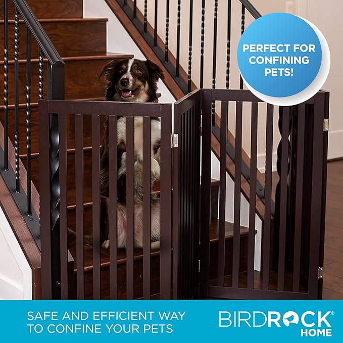 INTERNET'S BEST Dog Gate Indoor Freestanding Pet Barrier, Folding Wood Dog Fence - Image 5