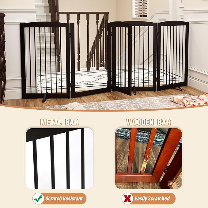 Freestanding Dog Gates with Door Walk Through, 80 inch Wide Gates Indoor - Image 4