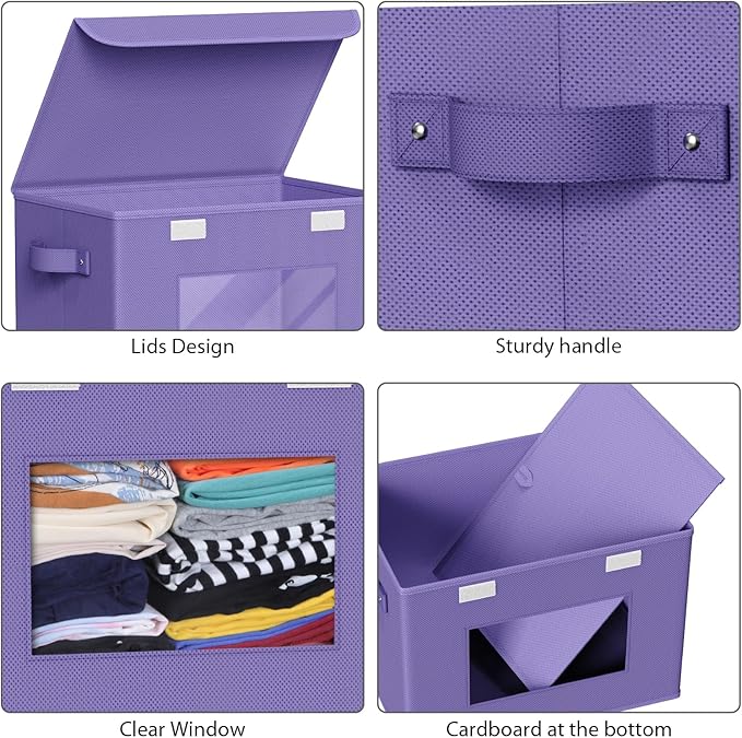 Univivi Storage Bins with Lids Fabric Lidded Storage Baskets Stackable Closet - Image 5