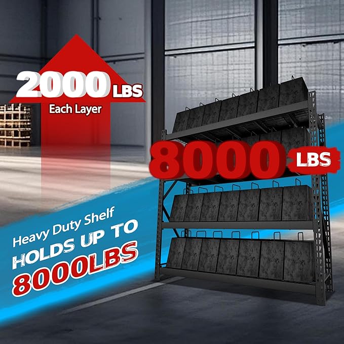 8000LBS 91 "W x 24 "D x 87 "H Storage Shelves, 4-Tier Adjustable Metal Shelving - Image 5