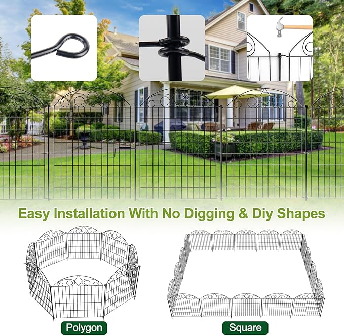 SUNLAX 5 Panels Decorative Garden Fence 12ft x 32in Metal Fence Panels Dog - Image 4