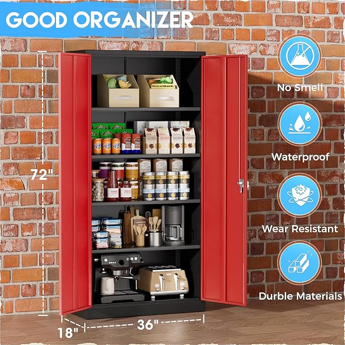 Greenvelly Metal Cabinet with 2 Doors and Adjustable Shelves, 72”H Steel - Image 4