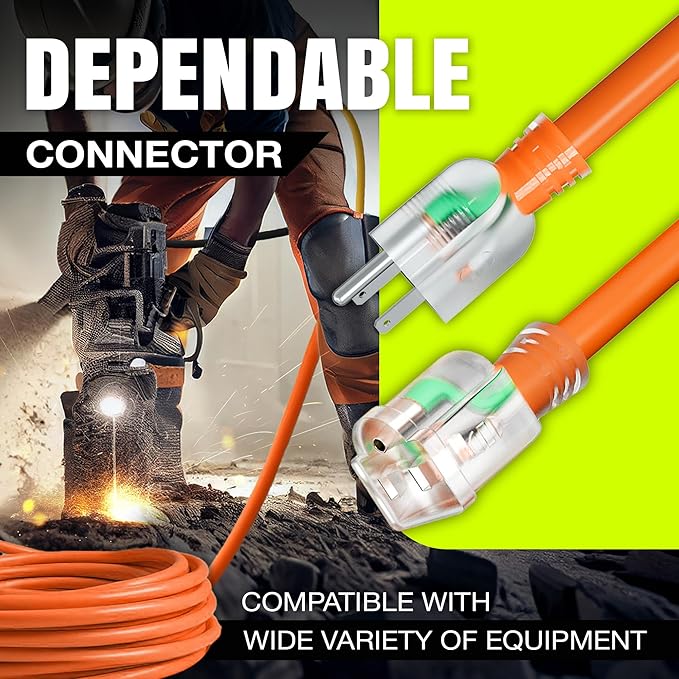 10ft Outdoor/Indoor Extension Cord 16/3 Gauge Heavy Duty 3 Prong SJTW, - Image 4