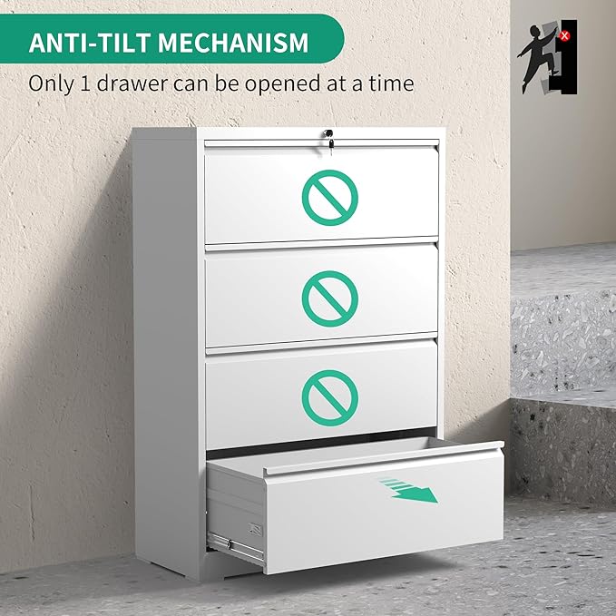 4 Drawer Lateral File Cabinets, Wide Steel Storage Cabinet Commercial Drawer - Image 5