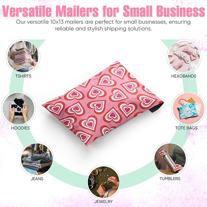 10x13 Poly Mailers – Cute Hearts – Waterproof, Tear-Resistant Shipping Bags - Image 4