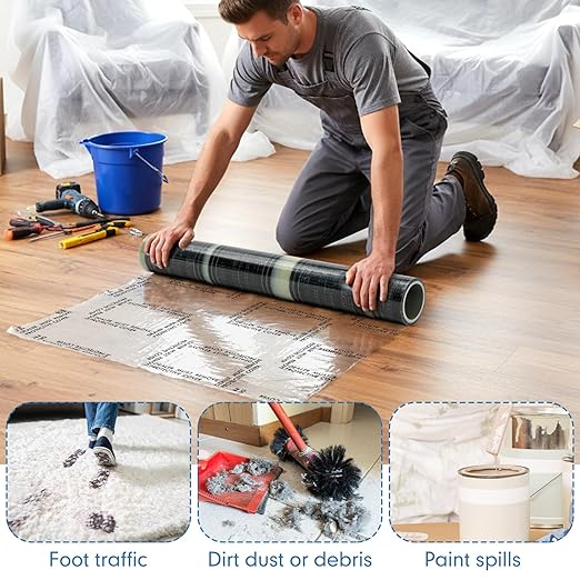 Carpet Protection Film 24" x 300' Roll Self Adhesive Clear Plastic Carpet - Image 3