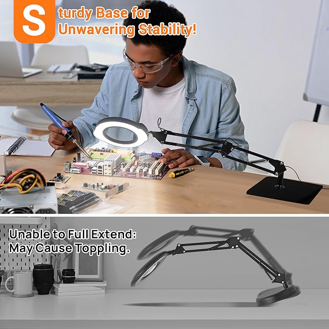 10X Magnifying Glass with Light and Stand, 84 LEDs 2 in 1 Magnifier Lamp with - Image 5
