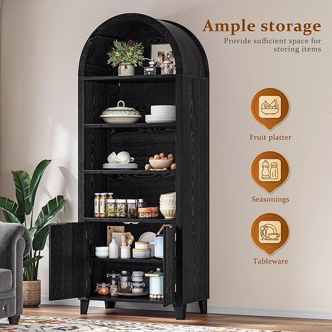 79.9" Tall Arched Pantry Cabinet, 6-Tier Kitchen Pantry Cabinet - Image 5