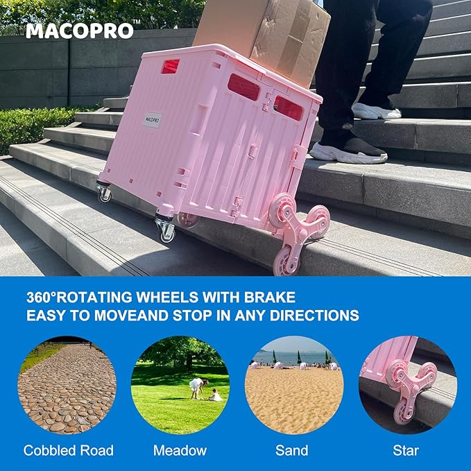 Foldable Utility Cart with Stair Climbing Wheels, Collapsible Rolling Crate - Image 6