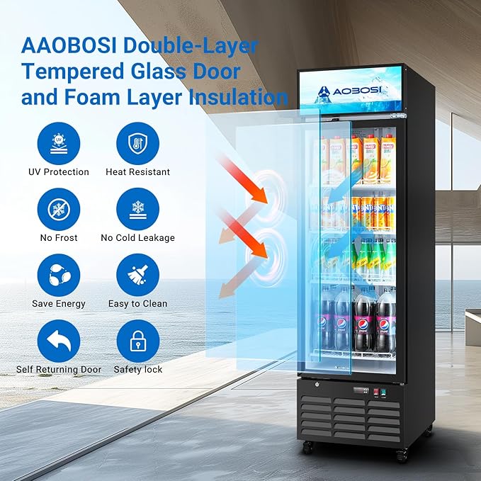 AAOBOSI Commercial Merchandiser Refrigerator, 12.29 Cu.Ft Glass Door Display - Image 5