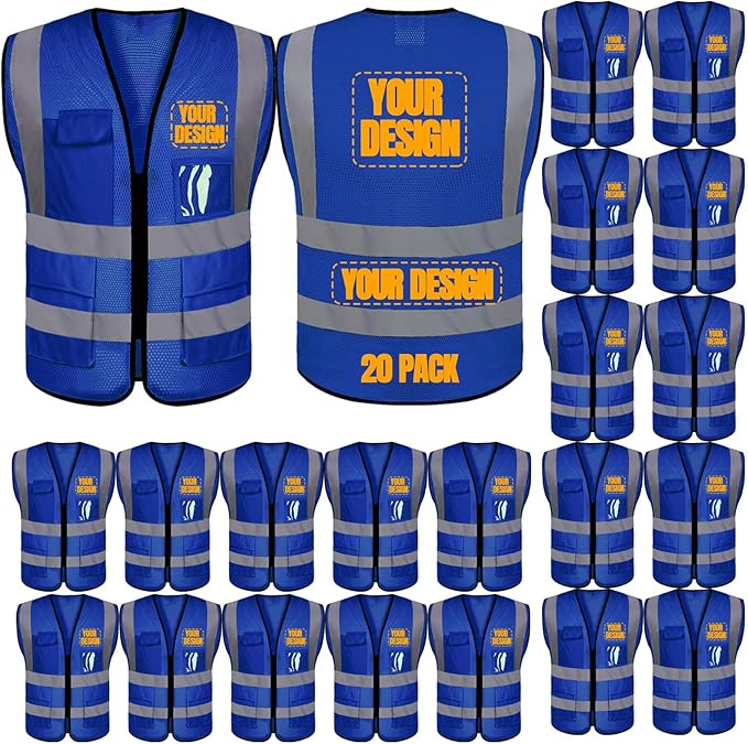 BeautyWill 10/20 Pack Custom Logo Safety Vest, Bulk High Visibility Class 2 by BeautyWill