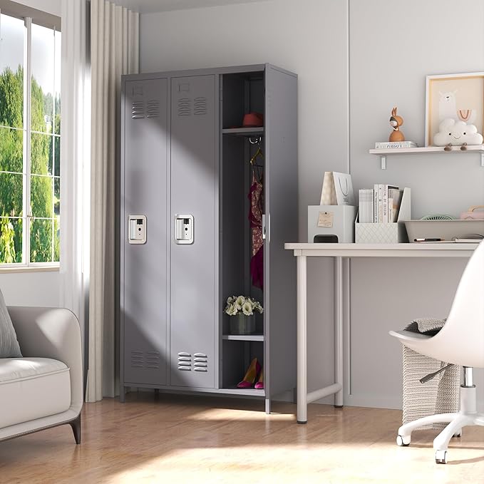 72" Tall Employee Locker with Shelves and Hooks 3 Doors Steel Sports Locker - Image 2
