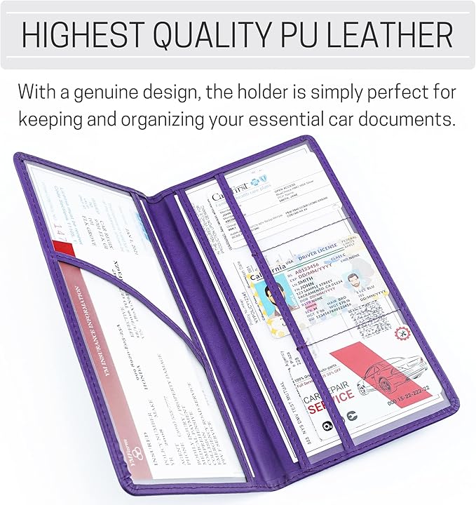 CANOPUS Car Registration and Insurance Holder, PU Leather Card Holder, Vehicle - Image 2