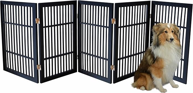 Pet Dog Gate Strong and Durable Freestanding Folding Acacia Hardwood Portable - Image 2