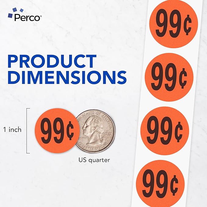 Perco Fluorescent Red 1-Inch Circle 99 Cents Promotional Sale Stickers—1 - Image 2