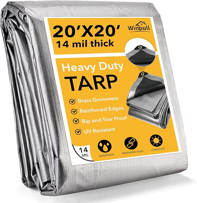 Tarp 20x20 Feet 14 Mil Heavy Duty Waterproof Tarp, Large Multipurpose Cover by Winpull