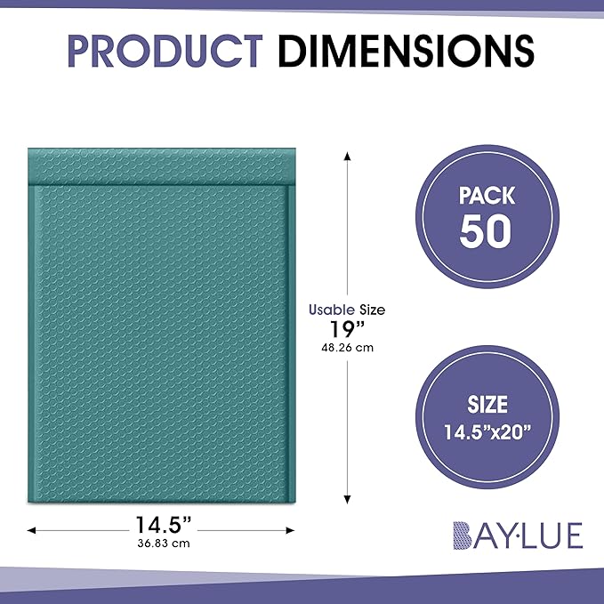 Green 14.25x20 Inch Poly Bubble Mailers #7 | Self Seal Large Padded Envelopes | - Image 2