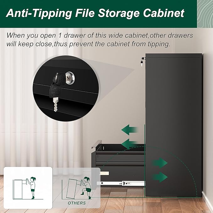 Superday Filing Cabinet Lateral File Cabinet 3 Drawer, Locking Metal Office - Image 4