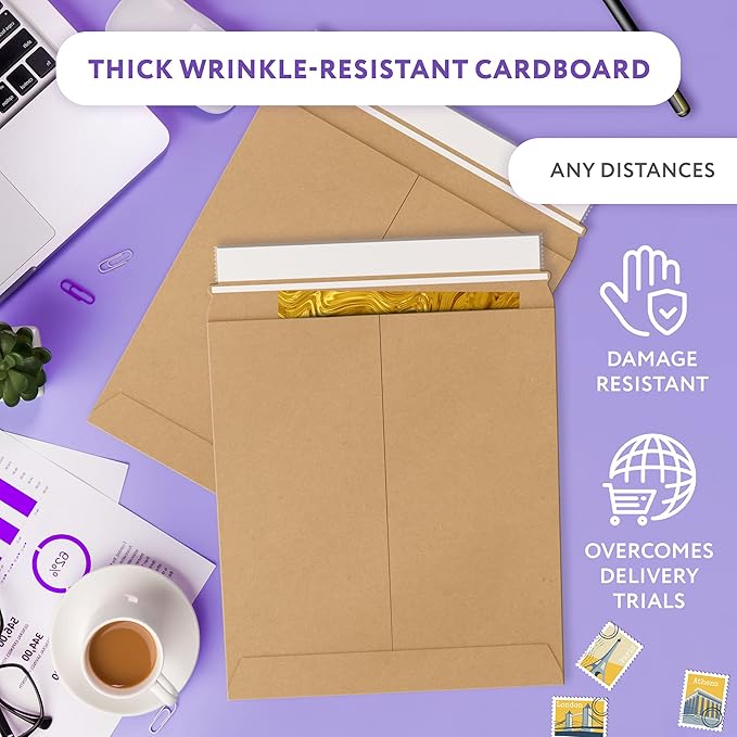 Natural Kraft Rigid Mailers, 9.75 x 12.25 Inches. Pack of 10 Paperboard - Image 3