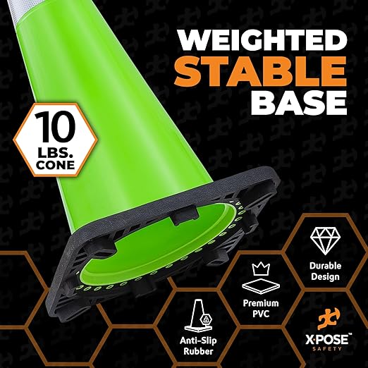 Xpose Safety 36” Lime Green Traffic Cone Dual 6" & 4" Reflective Collar – 12 - Image 5