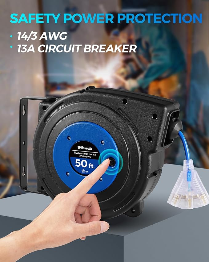 Retractable Extension Cord Reel, 50 FT Heavy Duty Power Cord, 14AWG/3C SJTOW - Image 9