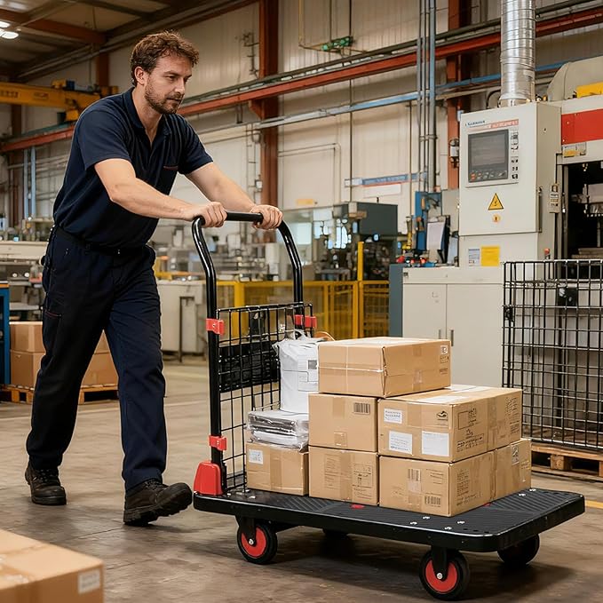 Platform Truck Cart with Cage, 35 * 23 * 20 in 1000LBS Capacity Folding Cart - Image 6