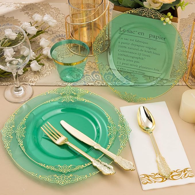 175PCS Clear Green Plastic Plates - Image 5