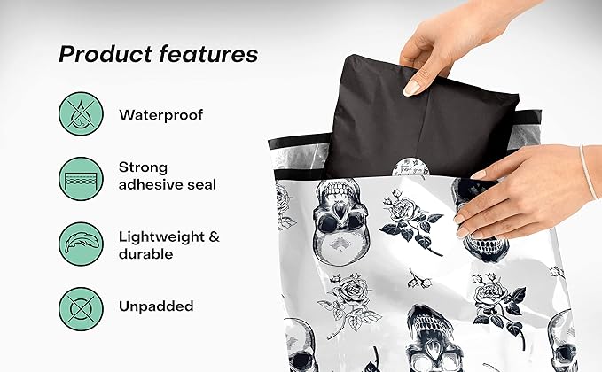 10x13 Poly Mailers – Skull Rose – Waterproof, Tear-Resistant Shipping Bags - Image 4