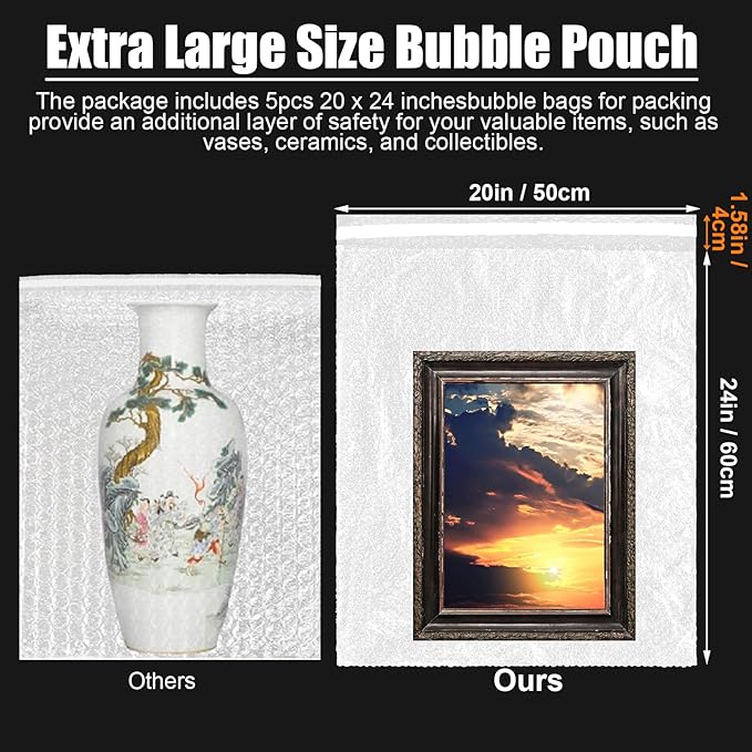 5 Pack Self Seal 20 x 24 Inch Bubble Bags Extra Large Clear Bubble Cushioning - Image 2
