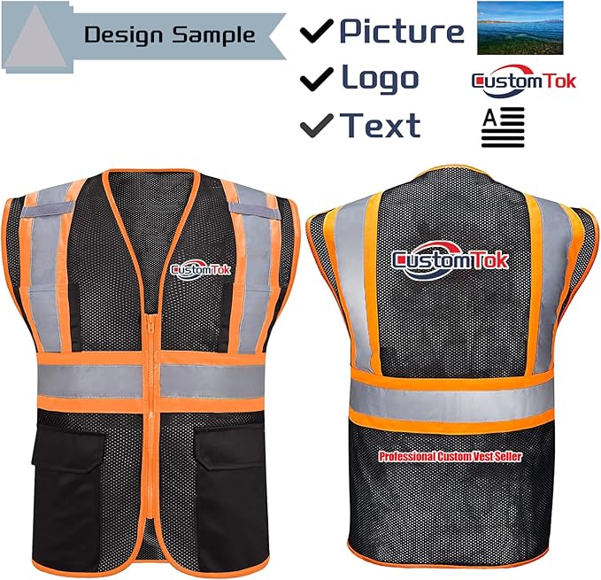 Custom Safety Vest with Logo Pockets High Visibility Reflective Vests - Image 5