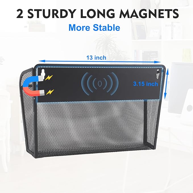 EASEPRES Magnetic 3 Single Pocket Mesh Hanging File Organizer, Vertical Wall - Image 2