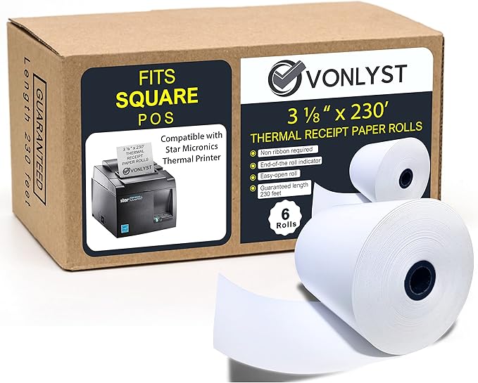 Receipt Paper Roll 3 1/8 x 230 for Square Register and Square POS System by VonlystReceiptPaperSpecialist