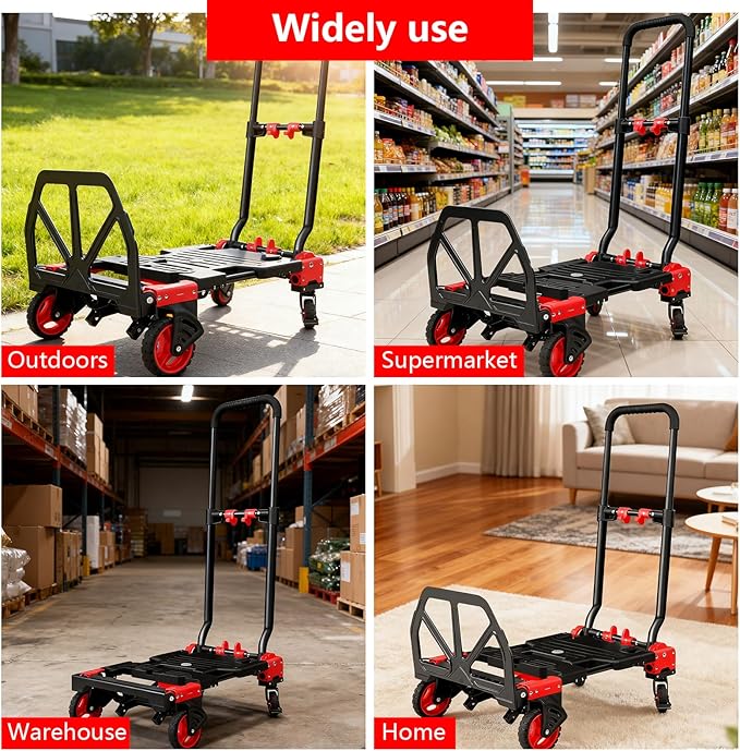 2 in 1 Hand Truck Dolly Foldable, 330LB Folding Hand Truck Heavy Duty Carrying - Image 7