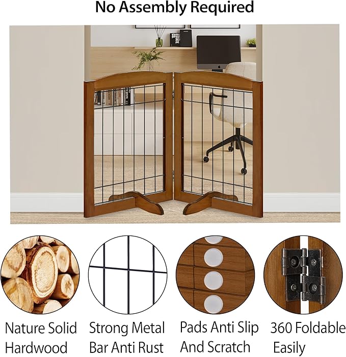 LZRS 2-Panel Freestanding Adjustable Wooden Dog Gate—30” Tall Foldable Pet - Image 3