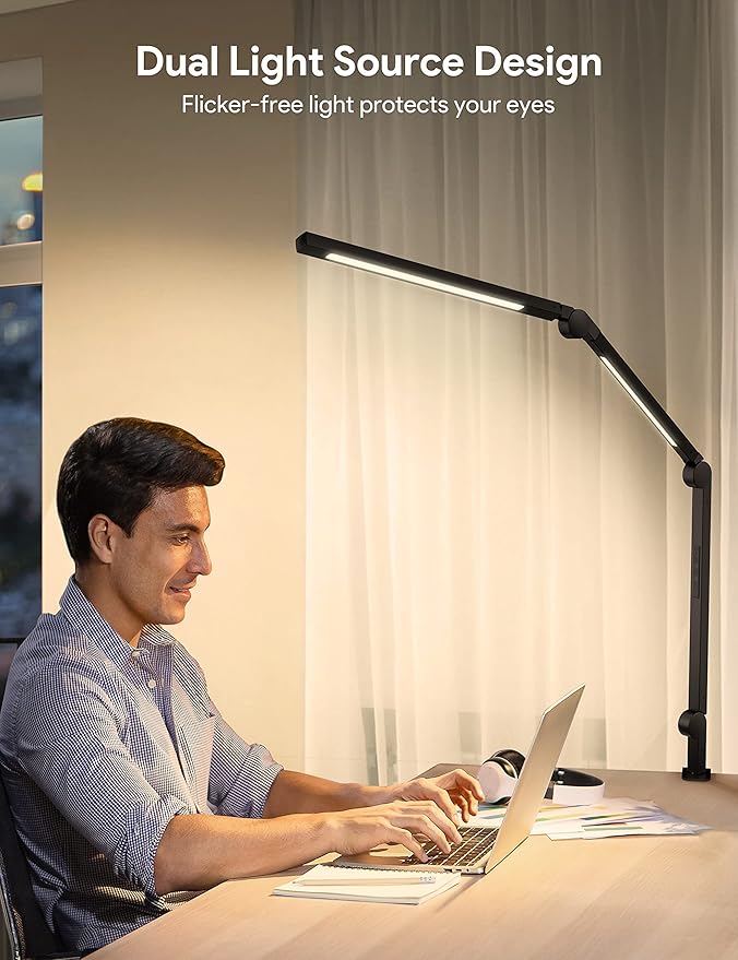 MediAcous LED Desk Lamp with Clamp, Dual Light Desk Lamp with Swing Arm - Image 5