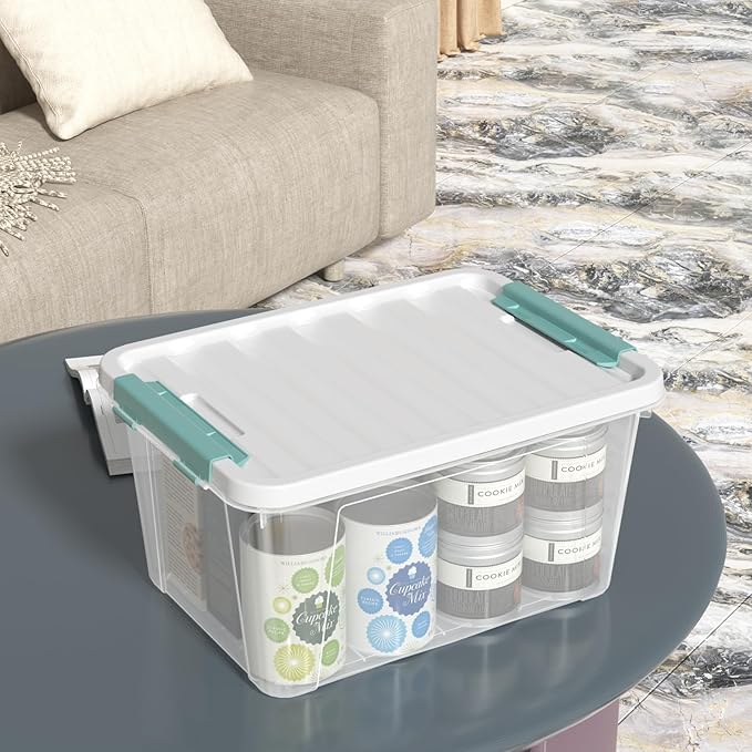 6 Packs Plastic Latch Boxes, 20 L Clear Stackable Storage Container Bin - Image 5