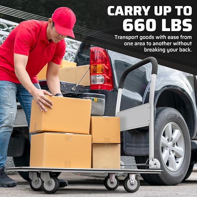 Heavy Duty Foldable Push Cart Dolly | 660 lbs. Capacity | Upgraded Collapsible - Image 4