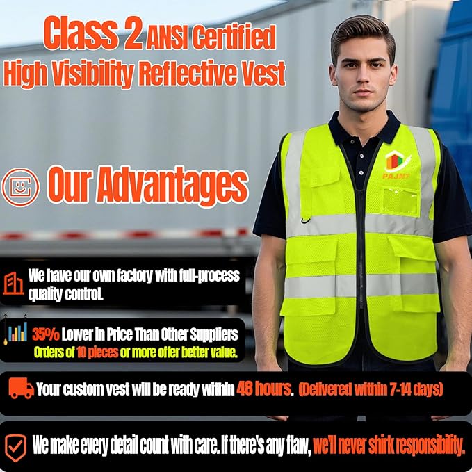 BeautyWill 10/20 Pack Custom Logo Safety Vest, Bulk High Visibility Class 2 - Image 7